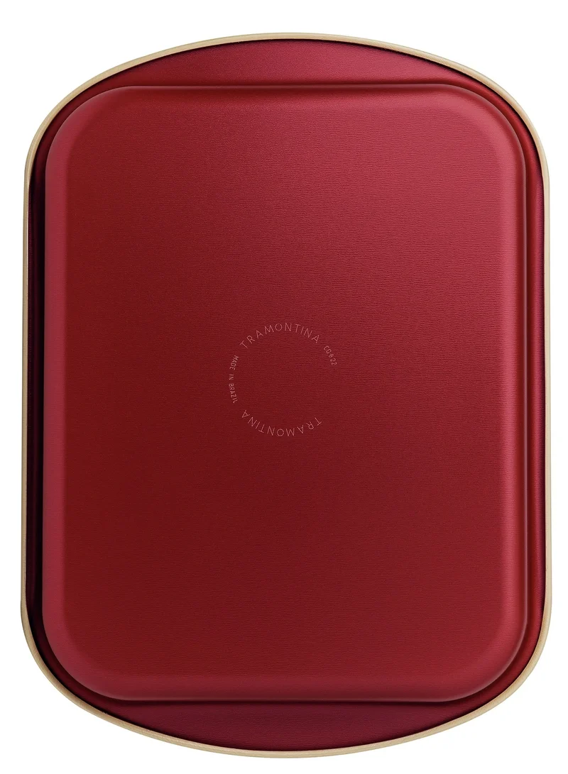 TRAMONTINA Tramontina Brasil 34cm 2.9L Red Aluminum Flat Roasting Pan with Interior and Exterior Starflon Max PFOA Free Nonstick Coating
