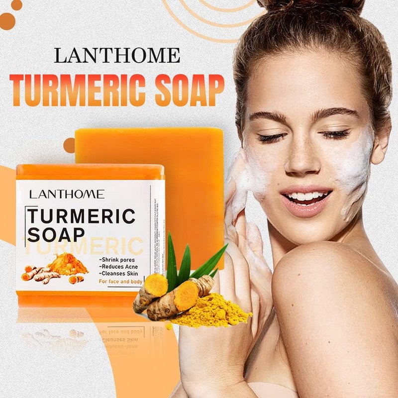 ويوبلز صابون الكركم من لانثوم، صابون الكركم والزنجبيل للبقع الداكنة، صابون زيت عطري طبيعي للوجه والجسم، صابون زنجبيل عضوي لتنشيط الجهاز اللمفاوي، صابون زنجبيل مرطب، صابون استحمام منظف للنساء والرجال - Image 2