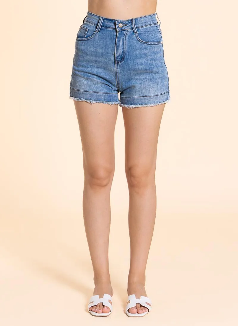 SHAPES DATAILED DENIM SHORTS