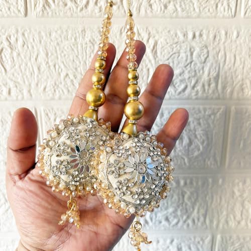 Adikala Craft Store Handmade Ethnic Latkan Tassel Set of 2 for Saree Pallu, Blouse, Suits, Dupatta, Lehenga Decor (Round Cushion) - Image 1