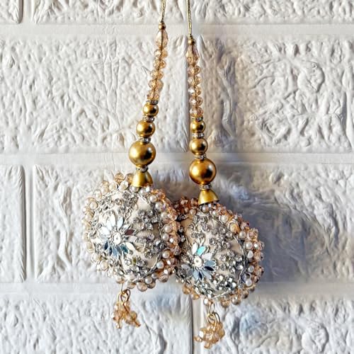 Adikala Craft Store Handmade Ethnic Latkan Tassel Set of 2 for Saree Pallu, Blouse, Suits, Dupatta, Lehenga Decor (Round Cushion) - Image 5