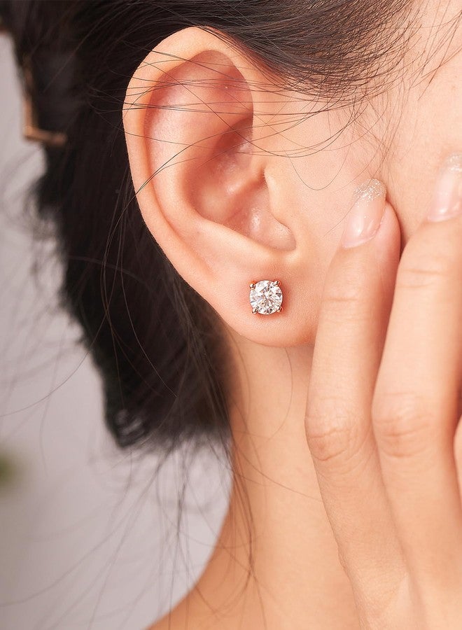 IMOLOVE Moissanite Stud Earrings for Women in Sterling Silver Hypoallergenic 1-3CT D Color Round Cut Moissante Earrings, 1 CT/Pair, Rose Gold Sterling Silver, Moissanite - Image 3