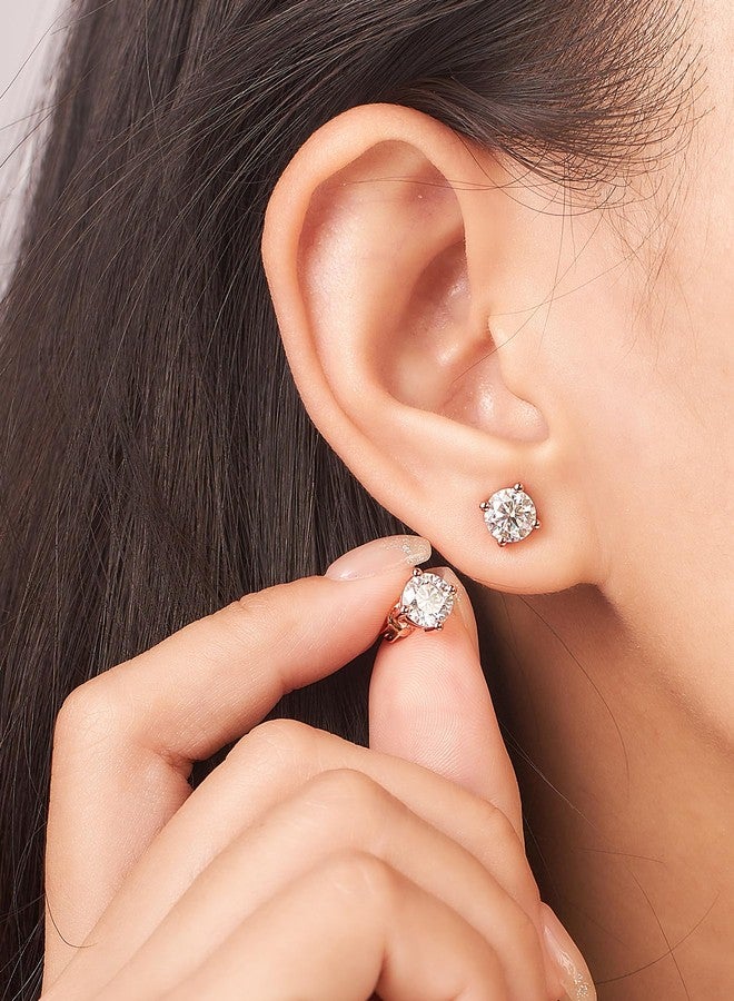 IMOLOVE Moissanite Stud Earrings for Women in Sterling Silver Hypoallergenic 1-3CT D Color Round Cut Moissante Earrings, 1 CT/Pair, Rose Gold Sterling Silver, Moissanite - Image 4