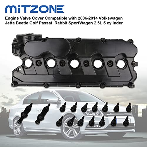 MITZONE Engine Valve Cover Compatible with 2006-2014 Volkswagen Jetta Beetle Golf Passat Rabbit SportWagen 2.5L 5 Cylinder Replace 07K-103-469-L 07K-103-469-F - Image 4