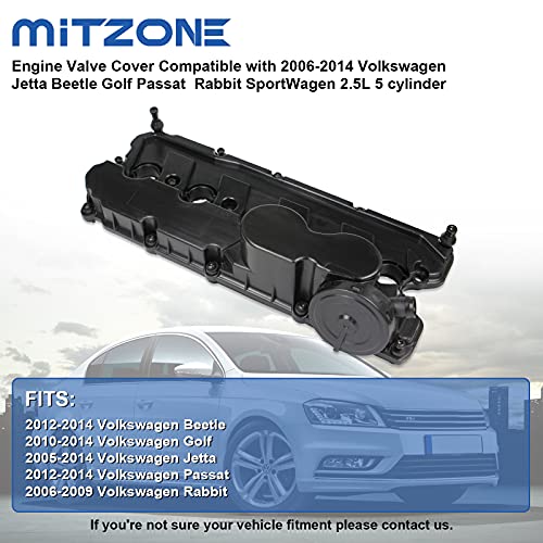 MITZONE Engine Valve Cover Compatible with 2006-2014 Volkswagen Jetta Beetle Golf Passat Rabbit SportWagen 2.5L 5 Cylinder Replace 07K-103-469-L 07K-103-469-F - Image 3