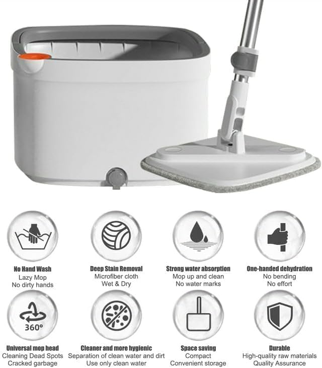 DROZIP M16 Spin Mop and Bucket Set with Self Separation Dirty and Clean Water System 360 Rotating Square Microfiber MopHead for Hardwood Tile Marble Floors - Image 2
