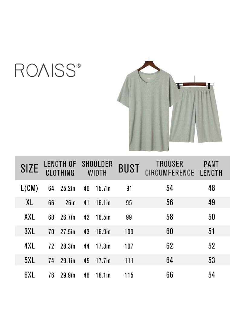 roaiss - Mens Sleepwear Summer Ice Silk Short Sleeves Pajamas Set Casual Loungewear Pajamas for Man Pullover - Image 1