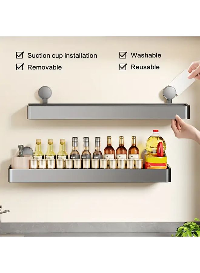 15.75 Inch Wall Mounted Aluminum Spice Rack With Suction Cup Adhesive For Kitchen Cabinets Fridge And Oven Modern Gray Space Saving Seasoning Storage Solution - Image 5
