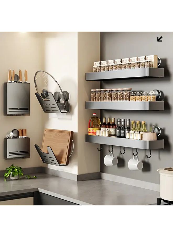 15.75 Inch Wall Mounted Aluminum Spice Rack With Suction Cup Adhesive For Kitchen Cabinets Fridge And Oven Modern Gray Space Saving Seasoning Storage Solution - Image 4