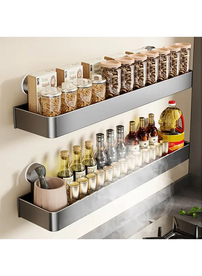 15.75 Inch Wall Mounted Aluminum Spice Rack With Suction Cup Adhesive For Kitchen Cabinets Fridge And Oven Modern Gray Space Saving Seasoning Storage Solution - Image 2