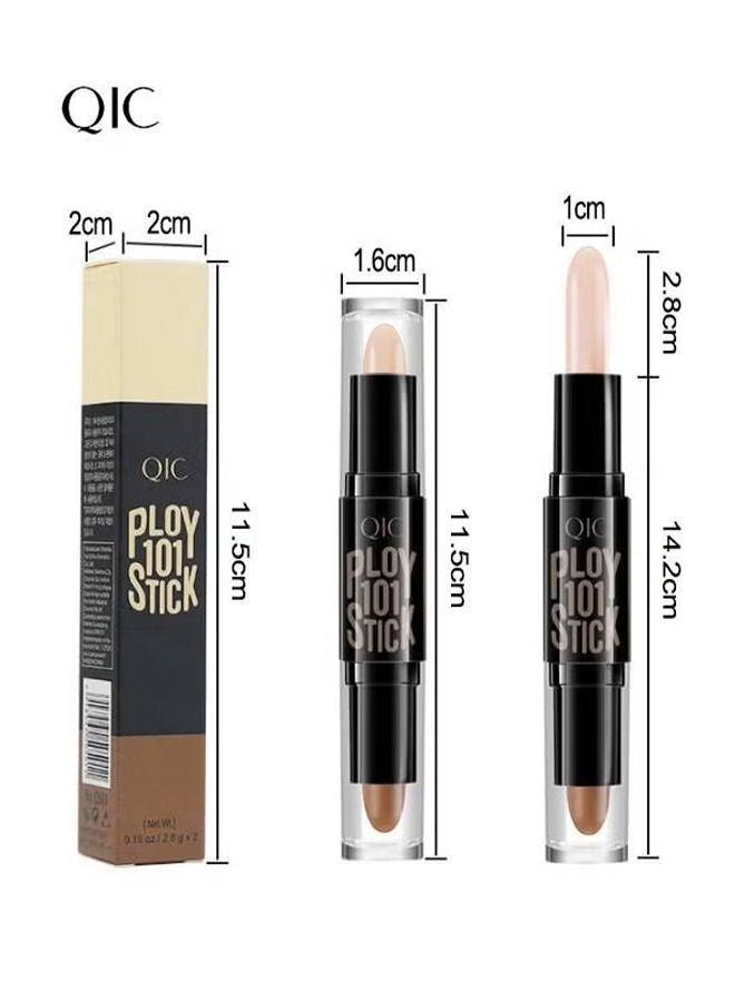 QIC Dual-End Highlighter Makeup Stick Contour Stick, Cream Contour Bronzer Sticks, Waterproof Face Concealer Pen for Body Face Brighten Facial Shade, Create 3D Makeup  - Image 5