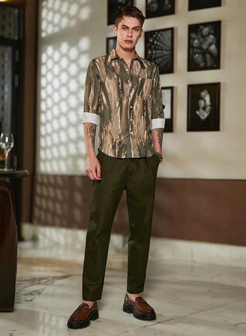 Campus Sutra Men's Pickle Green Earthy Oversized Shirt