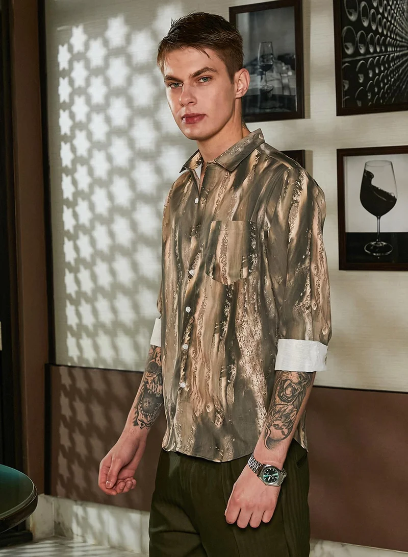 Campus Sutra Men's Pickle Green Earthy Oversized Shirt