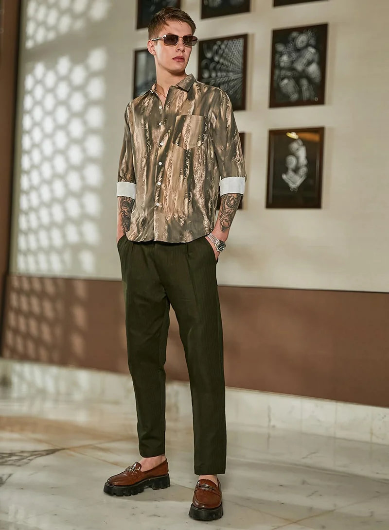 Campus Sutra Men's Pickle Green Earthy Oversized Shirt