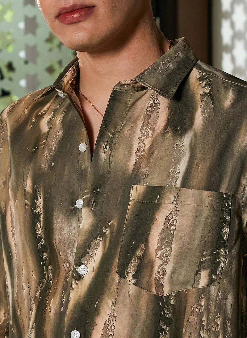 Campus Sutra Men's Pickle Green Earthy Oversized Shirt