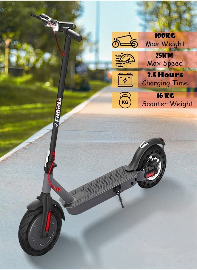 Fitness World - Electric scooter with lithium battery, fast charging, dual brake system, speed up to 25 km/h, 25 cm durable pneumatic tire, foldable design, control via mobile phone application, weight capacity 100 kg, the scooter is water, dust and dirt resistant - Image 1