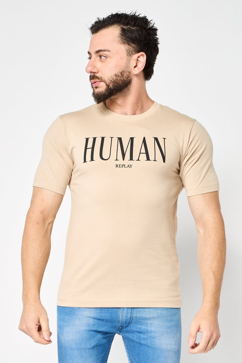 Replay Men Crew Neck Short Sleeves Graphic Print T-Shirt, Beige - Image 1