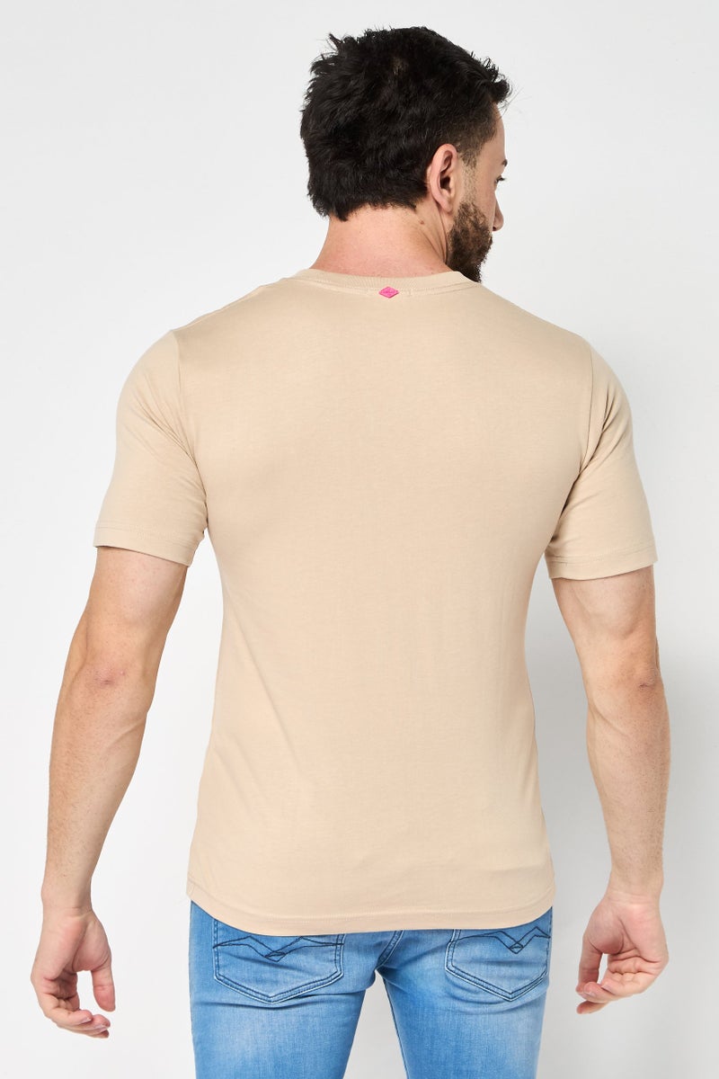 Replay Men Crew Neck Short Sleeves Graphic Print T-Shirt, Beige - Image 4