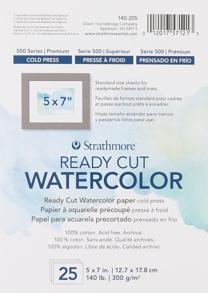 Strathmore Ready Cut Watercolor Paper, Cold Press, 5x7 inches, 25 Sheets - Image 1
