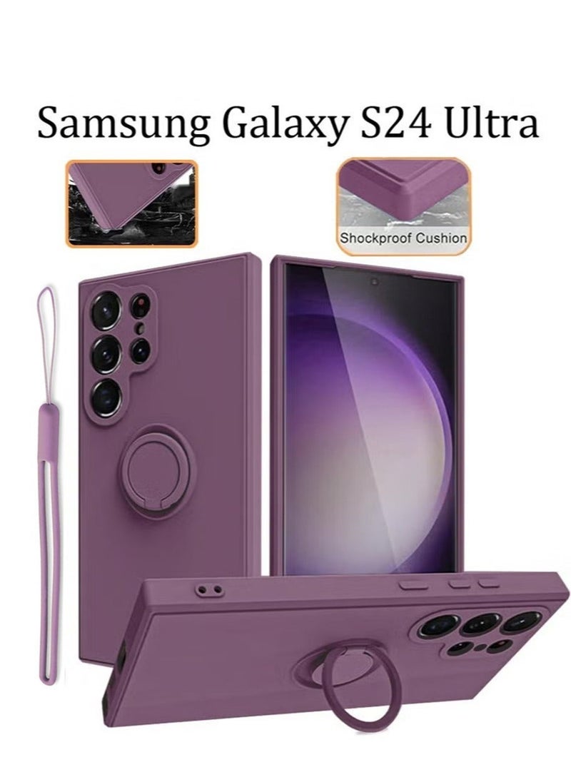 TEAM LUXURY Samsung Galaxy S24 Ultra Case Silicone Cover with Ring 360°rotatable Kickstand Anti-Scratch Magnetic Car Mount Shockproof Camera Len Protector Comfortable Touch Feel Back Cover Phone Accessories  - Image 1