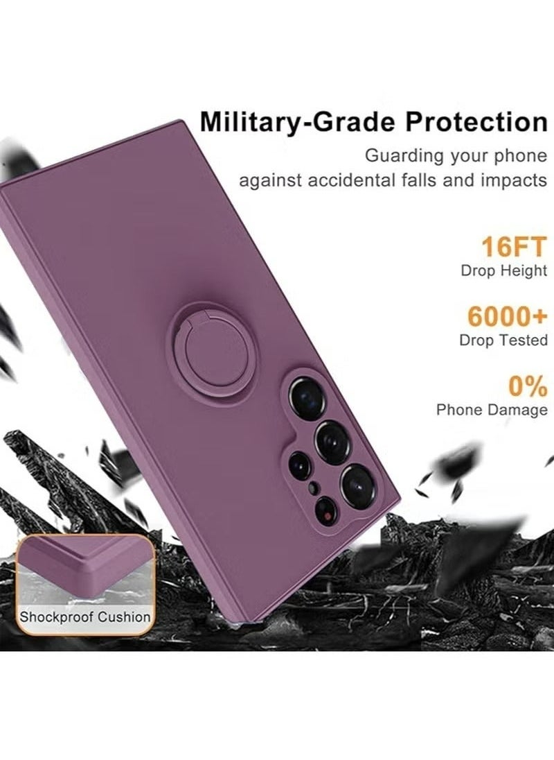 TEAM LUXURY Samsung Galaxy S24 Ultra Case Silicone Cover with Ring 360°rotatable Kickstand Anti-Scratch Magnetic Car Mount Shockproof Camera Len Protector Comfortable Touch Feel Back Cover Phone Accessories  - Image 3