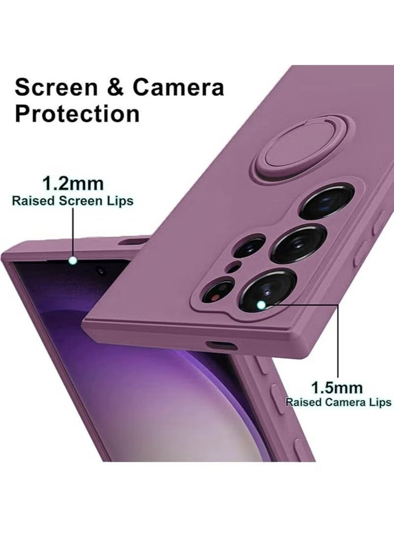 TEAM LUXURY Samsung Galaxy S24 Ultra Case Silicone Cover with Ring 360°rotatable Kickstand Anti-Scratch Magnetic Car Mount Shockproof Camera Len Protector Comfortable Touch Feel Back Cover Phone Accessories  - Image 4
