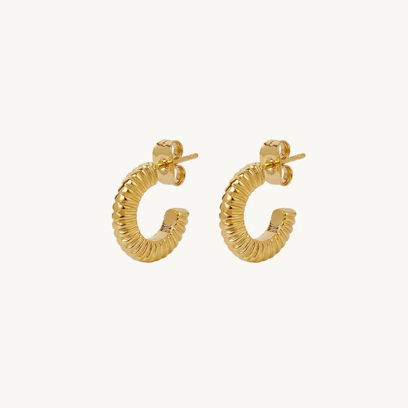 Palmonas PALMONAS Textured Edge Mini Hoop Earrings for Women | 18K Gold Plated, Waterproof & Anti-Tarnish