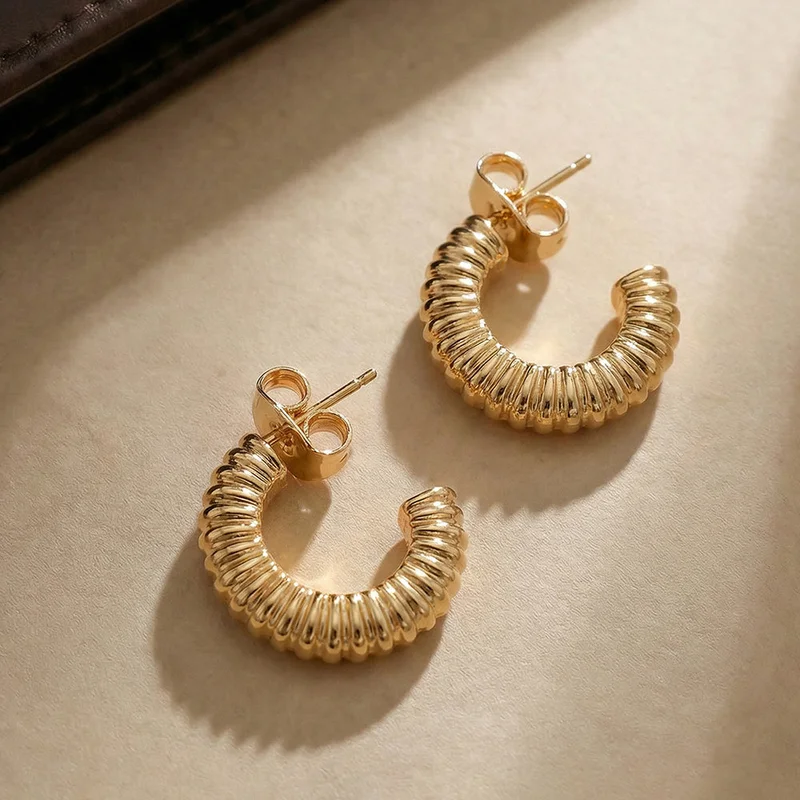 Palmonas PALMONAS Textured Edge Mini Hoop Earrings for Women | 18K Gold Plated, Waterproof & Anti-Tarnish