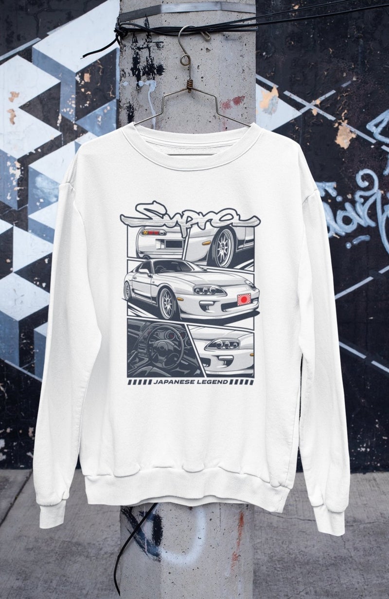 Supra Japanese Legend Printed Hoodless Sweatshirt, Unisex Oversize Car Themed Sweat