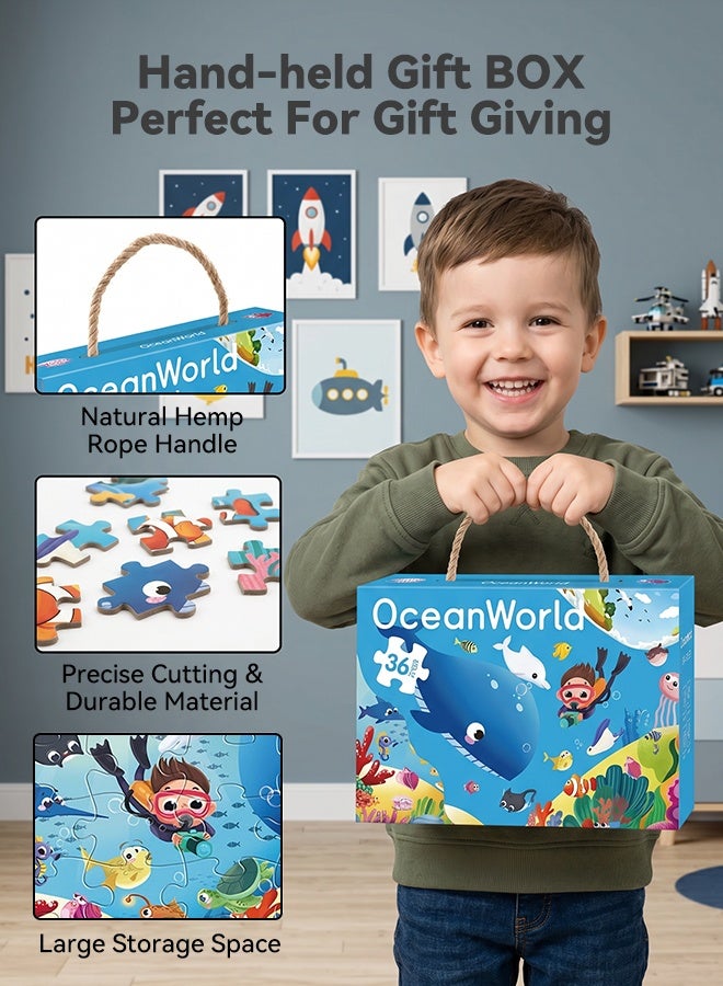 36-Piece Ocean World Jigsaw Puzzle for Kids, Educational Underwater Animal Puzzle Toy with Gift Box, Large Size 375x255mm, Ocean Exploration Learning Game for Toddlers - Image 4