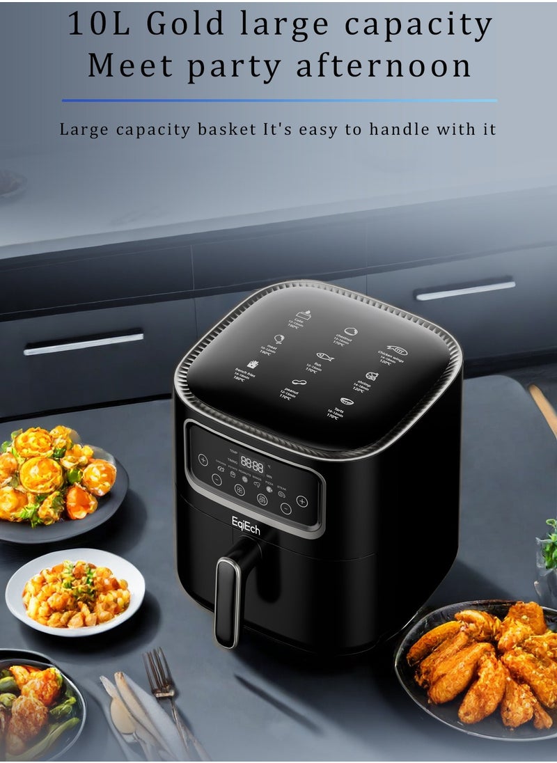 EqiEch - Air Fryer 10 Liter 1500 W ,Digital Touch Panel LCD Display Smart Air Fryer with 6  Presets Timer Automatic Power-Off Function and Non-Stick Dishwasher-Safe Parts, Black - Image 1