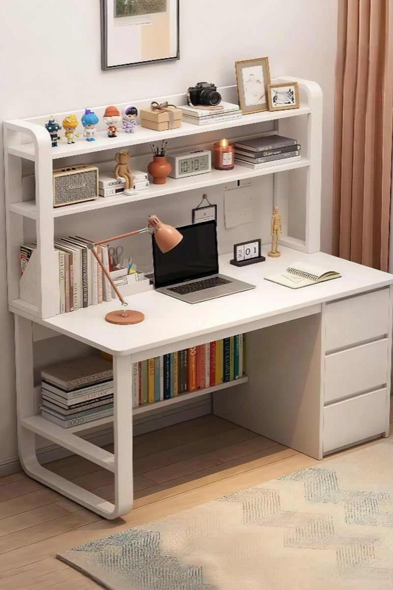 AIWANTO Extra Large Space Computer Table with 3 Tier Shelves & 3 Drawers for Home Office Desks & Workstations,Study Desk, Gaming Table Student Learning Reading Desk (WHITE-140CM) - Image 2