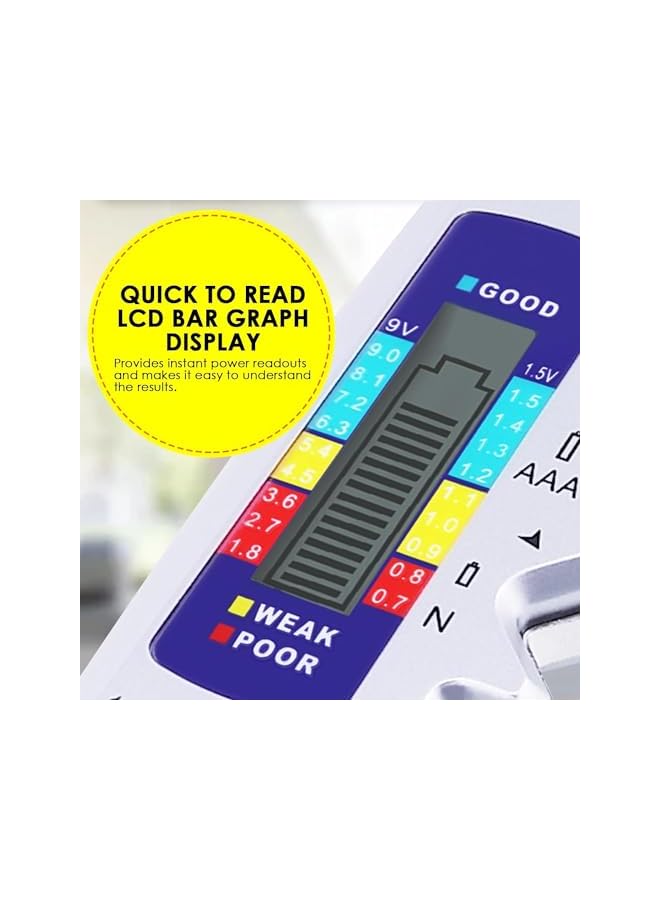 promass Battery Tester, Universal Battery Checker with LCD Display, Multi Purpose Small Digital Battery Checker for AA AAA C D N 9V 6F22 and 1.5V Button Cell Batteries - Image 3
