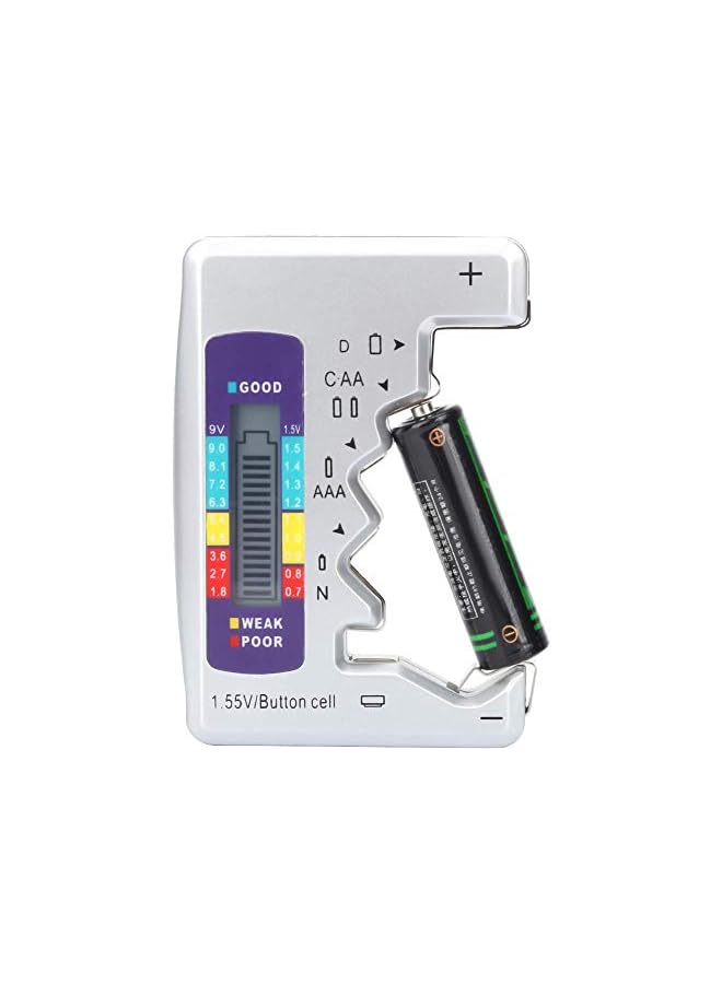 promass Battery Tester, Universal Battery Checker with LCD Display, Multi Purpose Small Digital Battery Checker for AA AAA C D N 9V 6F22 and 1.5V Button Cell Batteries - Image 1
