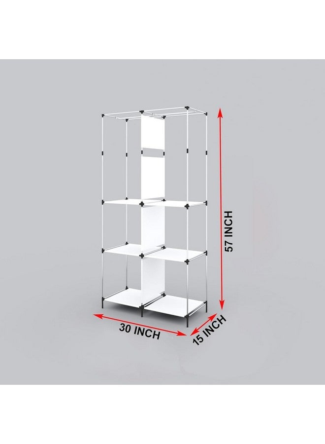 Whitecloud TRANSFORMING HOMES® Printed Collapsible Wardrobe Almira with 6 Shelves, 2 Hanging Space, 1 Side Pocket Non-Woven Fabric 100 GSM (2003-5) (Moon Star Grey) - Image 4