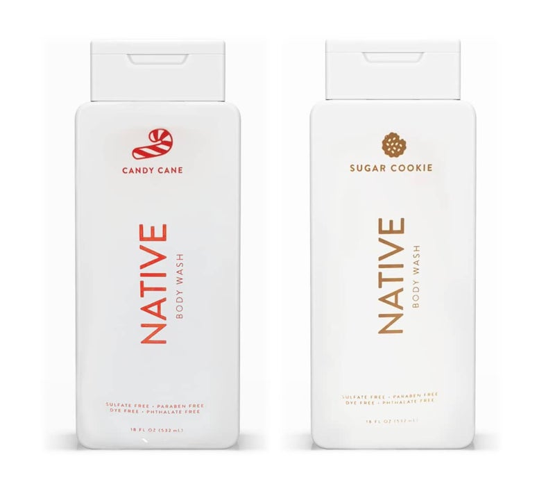 Native Special Edition Winter Body Wash |for Women & Men | Sulfate Free, Paraben Free, Dye Free, with Naturally Derived Clean Ingredients, 18 oz each (2 Pack) (Candy Cane & Sugar Cookie)