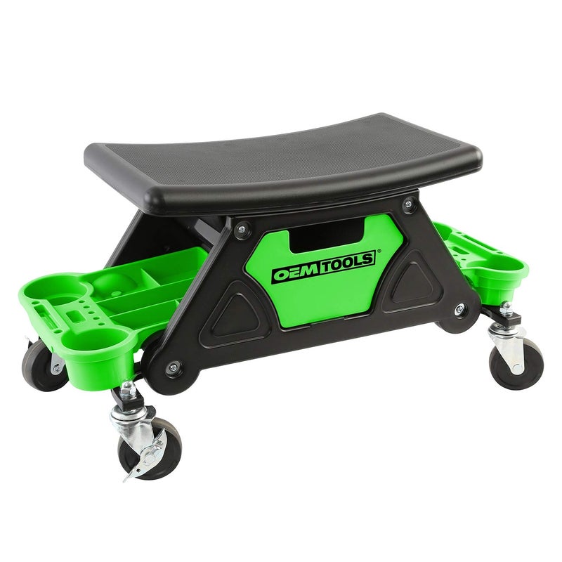 OEMTOOLS 24986 HeavyDuty Rolling Workbench and Creeper Seat Mechanics Stool with Wheels Creepers Shop Stools with Wheels Automotive Green and Black 300 LB Capacity