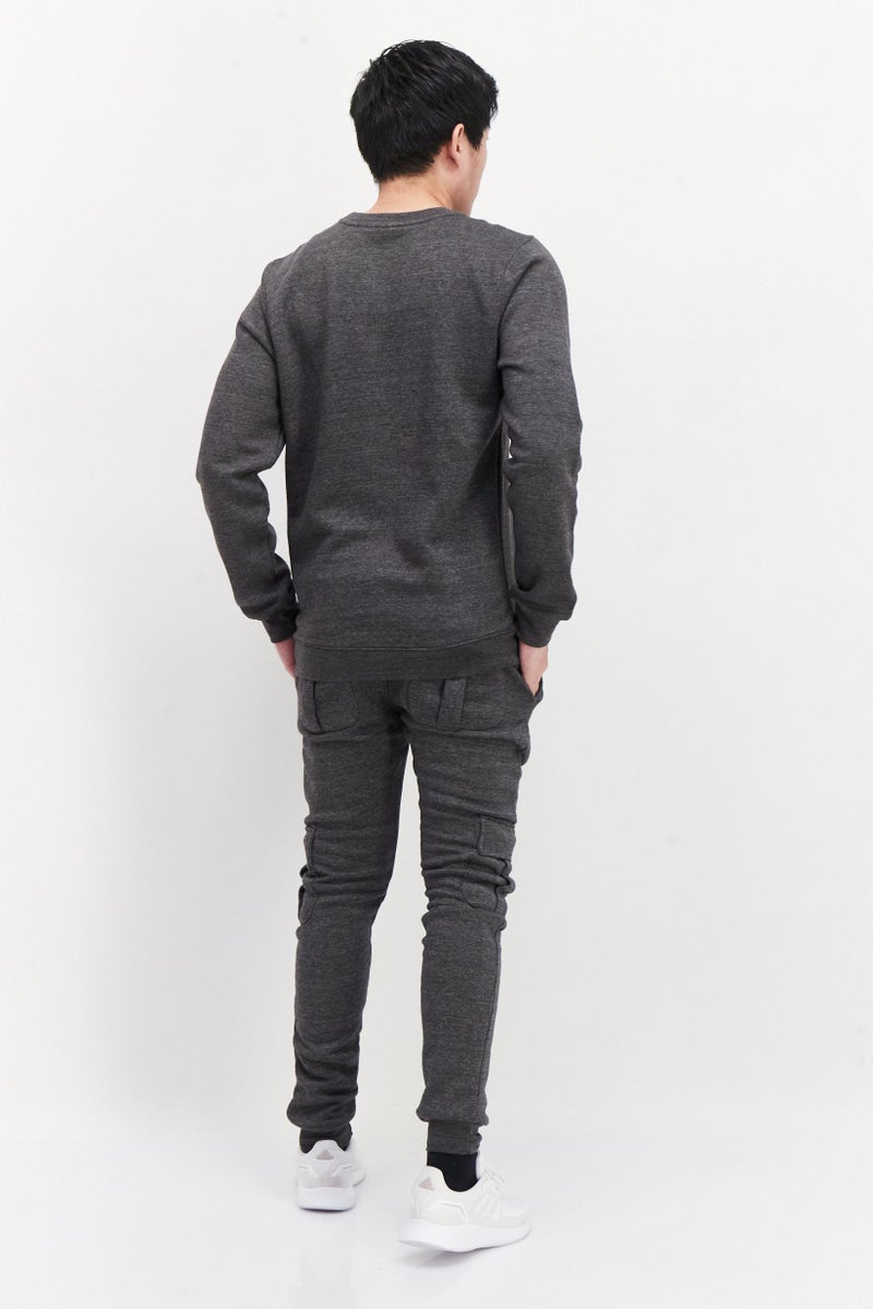 Men 2 Pieces Brand Logo Sweatshirt And Bottom Set, Charcoal
