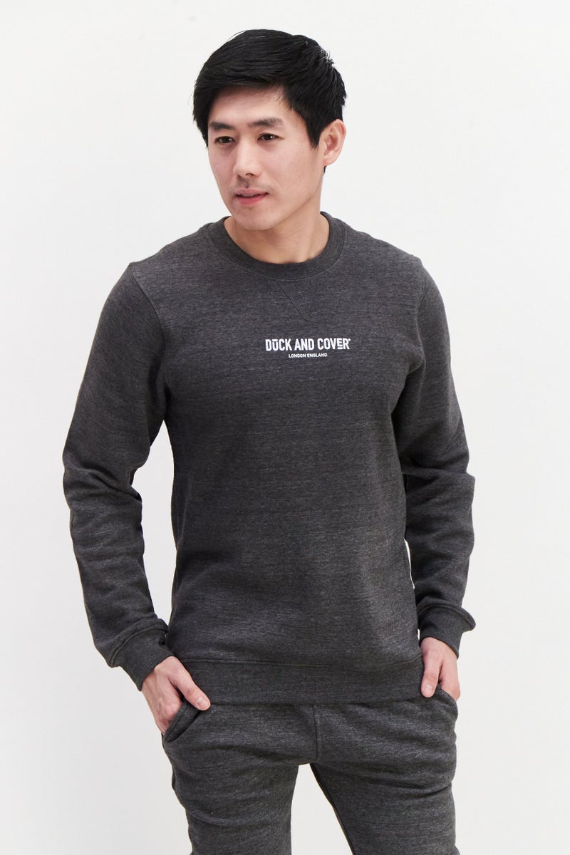 Men 2 Pieces Brand Logo Sweatshirt And Bottom Set, Charcoal