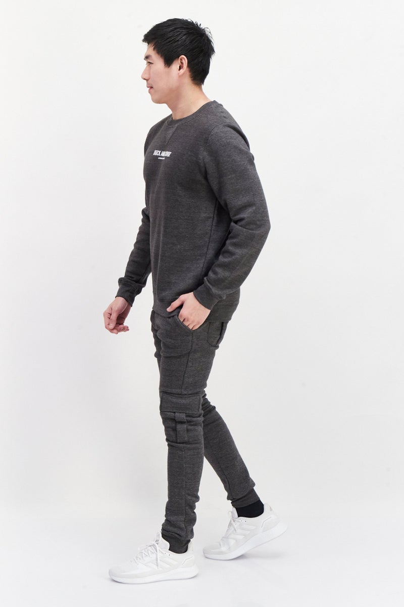 Men 2 Pieces Brand Logo Sweatshirt And Bottom Set, Charcoal