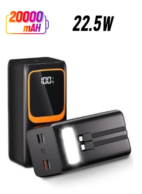 MICRO SPEED 20000mAh large battery capacity power bank, multiple inputs and outputs, built-in LED flashlight, large digital display and two built-in cables for charging mobile phones, tablets, digital cameras and games