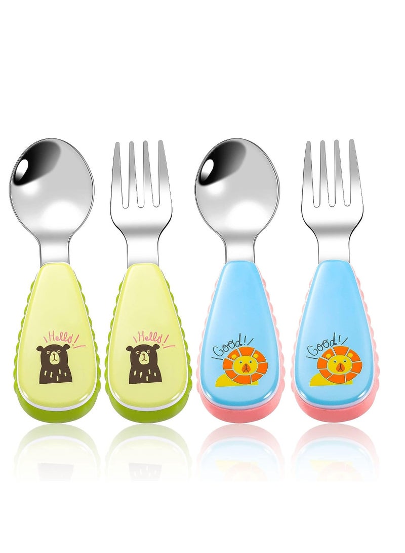 SYOSI 6 Packs Stainless Steel Baby Utensils Cutlery Set, Plastic Handle Toddler Spoons Forks Self Feeding for 12 Months Plus Toddler Kids Children - Image 1