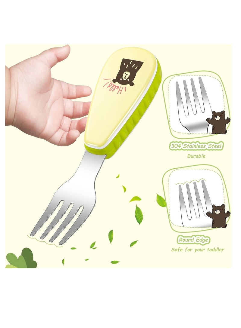 SYOSI 6 Packs Stainless Steel Baby Utensils Cutlery Set, Plastic Handle Toddler Spoons Forks Self Feeding for 12 Months Plus Toddler Kids Children - Image 4