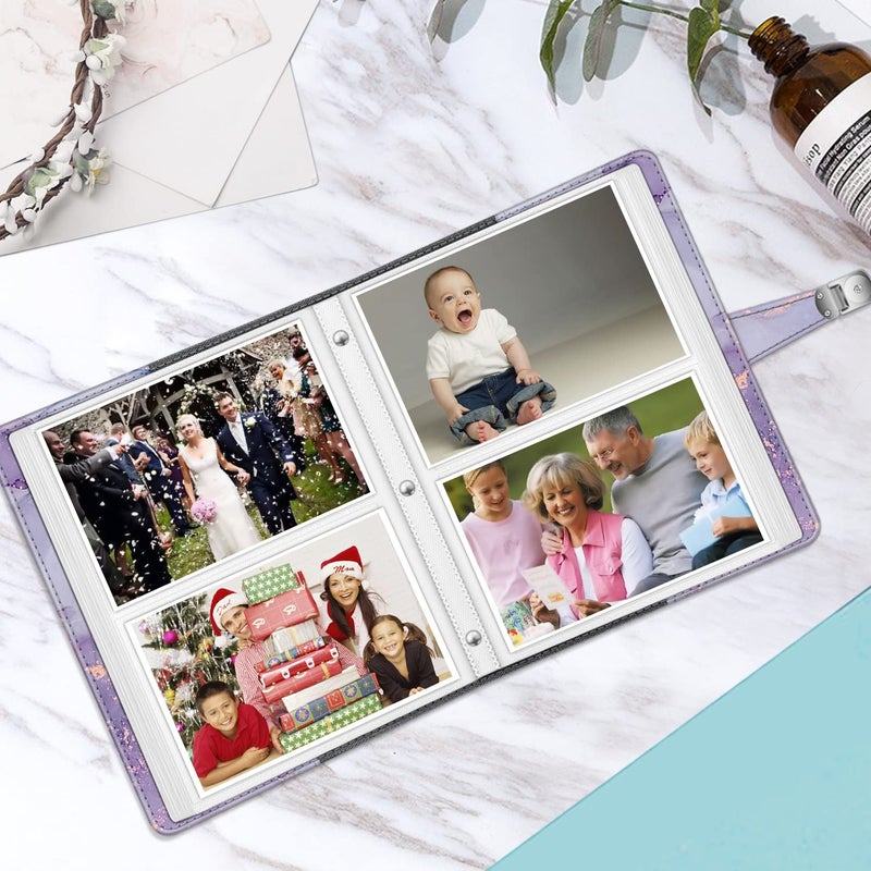 Fintie Fintie Photo Album 4x6 Photos - 112 Photos Premium Vegan Leather Cover with Snap Fastener  Portable Wallet Photo Albums  Lilac Marble - Image 5