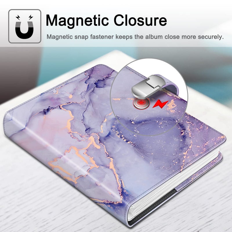 Fintie Fintie Photo Album 4x6 Photos - 112 Photos Premium Vegan Leather Cover with Snap Fastener  Portable Wallet Photo Albums  Lilac Marble - Image 2
