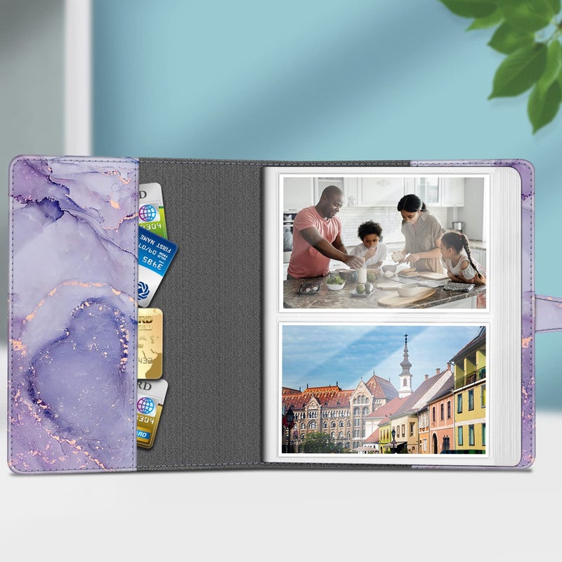 Fintie Fintie Photo Album 4x6 Photos - 112 Photos Premium Vegan Leather Cover with Snap Fastener  Portable Wallet Photo Albums  Lilac Marble - Image 4