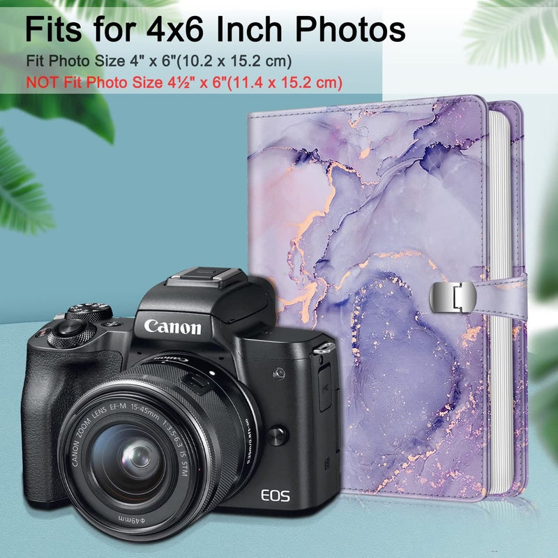 Fintie Fintie Photo Album 4x6 Photos - 112 Photos Premium Vegan Leather Cover with Snap Fastener  Portable Wallet Photo Albums  Lilac Marble - Image 3