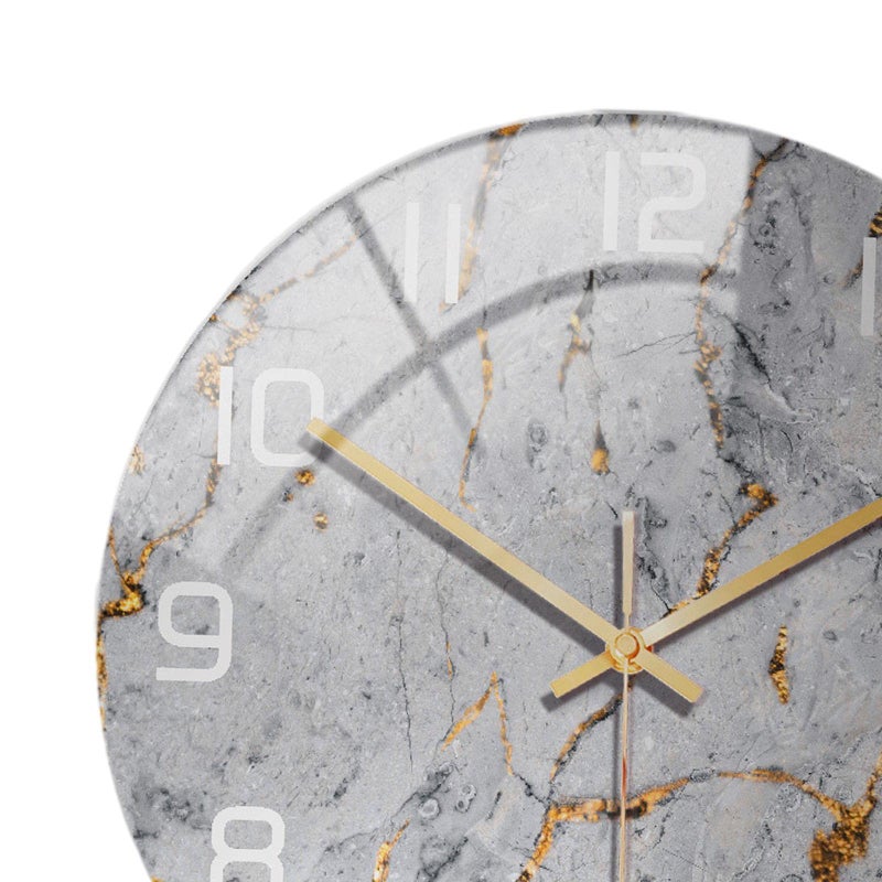 Silent Gray Marble Pattern Round Wall Clock Battery Operated For Bedroom Living Room Office - Image 5