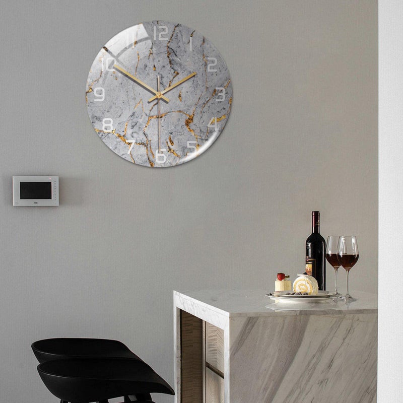 Silent Gray Marble Pattern Round Wall Clock Battery Operated For Bedroom Living Room Office - Image 3