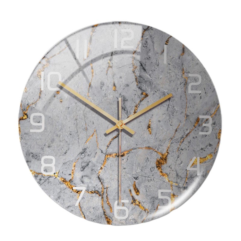Silent Gray Marble Pattern Round Wall Clock Battery Operated For Bedroom Living Room Office - Image 2